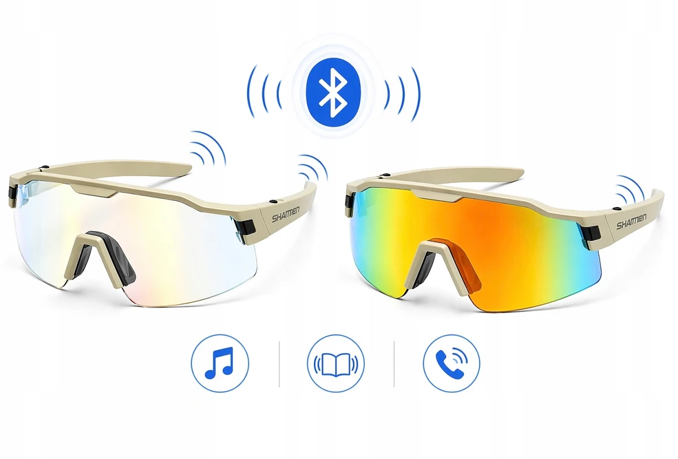 Fotochrominiai sportiniai akiniai įmontuoti Bluetooth kaulo ausinės Shanren