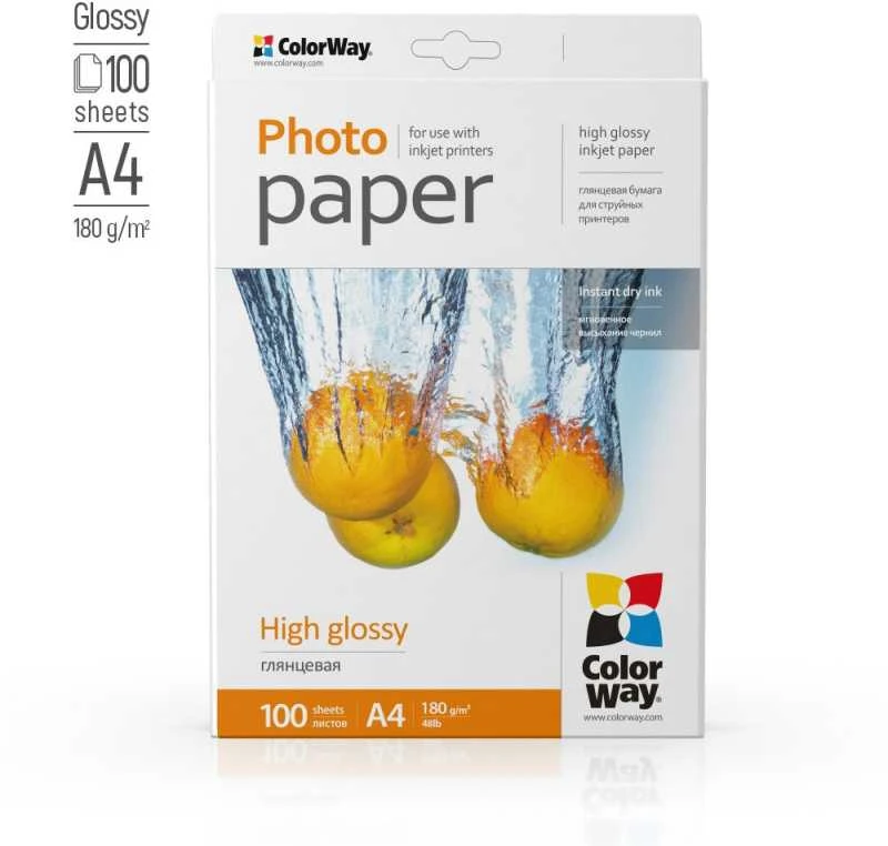 ColorWay Photo Paper, 100 sheets | High Glossy | 180 g/m² | A4