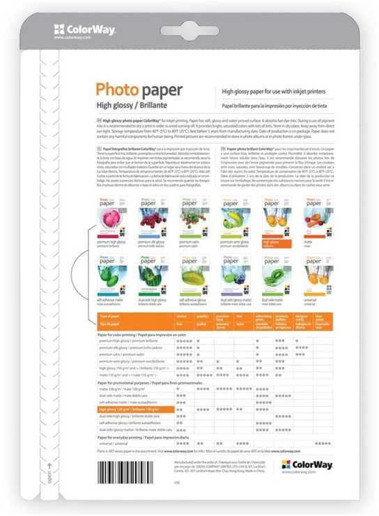 ColorWay Photo Paper, 100 sheets | High Glossy | 180 g/m² | A4