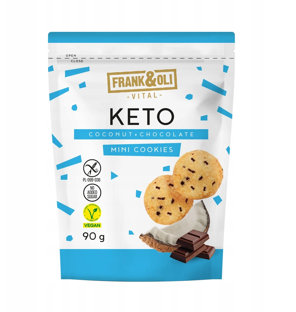 FRANK&OLI Keto Mini sausainiai KOKOSŲ ŠOKOLADAS be cukraus 90g