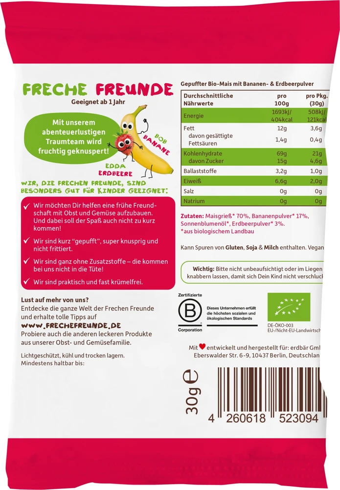 Freche Freunde Bio kukurūzų traškučiai 12m+ 30g