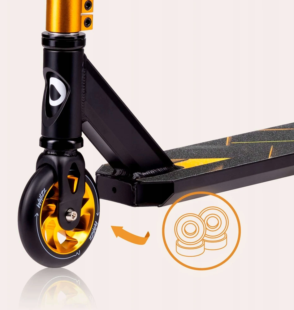 Lionelo triukinis paspirtukas, aliuminis, ABEC-9 guoliai, 110 mm ratai, iki 100 kg, LO-WHIZZ Juodas CARBON Geltonas