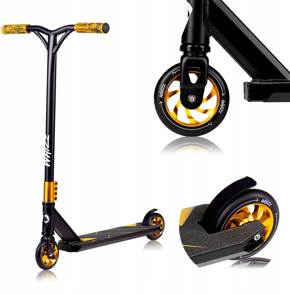 Lionelo triukinis paspirtukas, aliuminis, ABEC-9 guoliai, 110 mm ratai, iki 100 kg, LO-WHIZZ Juodas CARBON Geltonas