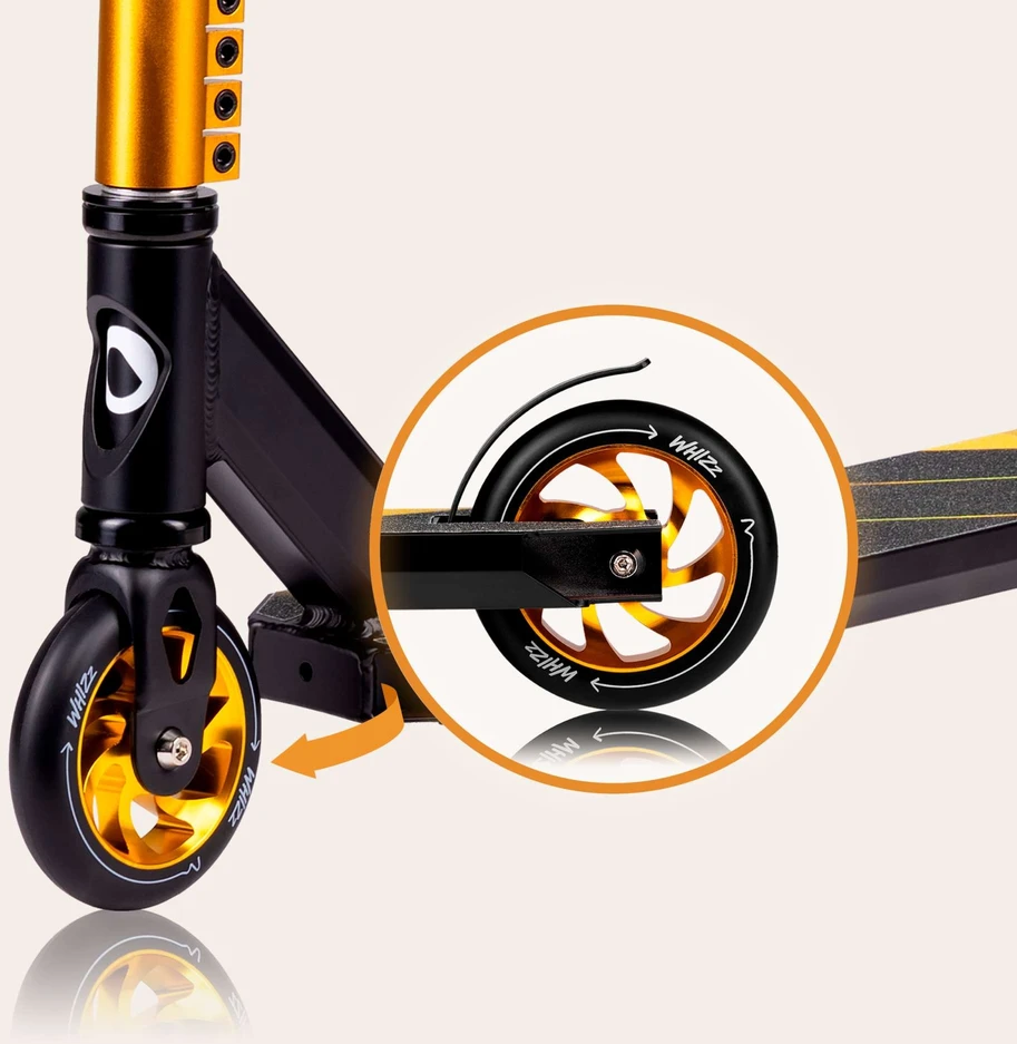 Lionelo triukinis paspirtukas, aliuminis, ABEC-9 guoliai, 110 mm ratai, iki 100 kg, LO-WHIZZ Juodas CARBON Geltonas