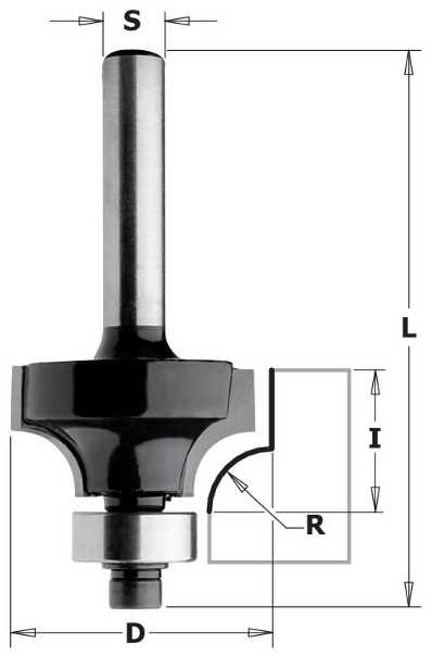 Apvalinimo freza CMT Contractor K938-187; R=3; S=8; D=18,7 mm; su guoliu