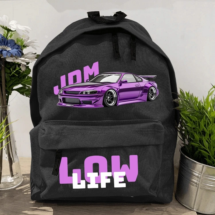 Funandstyle Juodas mokyklinis kuprinė "japan Cars" jaunimui, talpi, stilinga