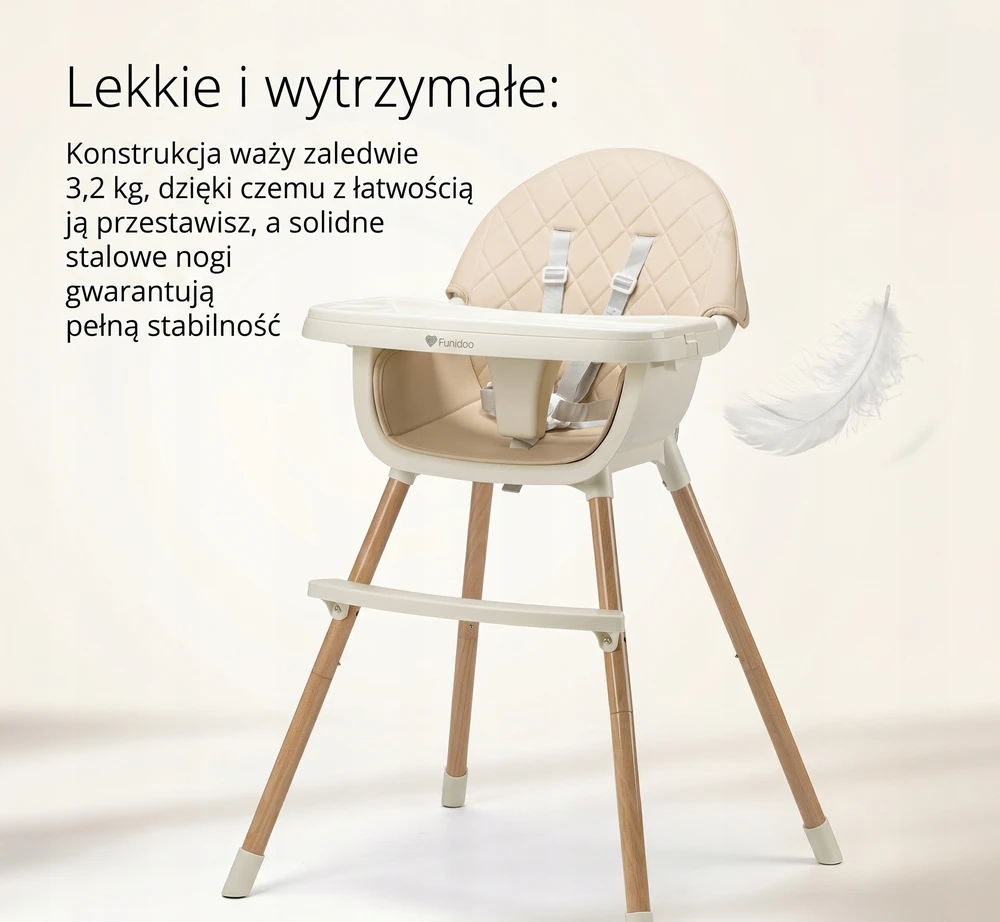 FUNIDOO TENDER reguliuojama maitinimo kėdutė, du padėklai, smėlio spalvos