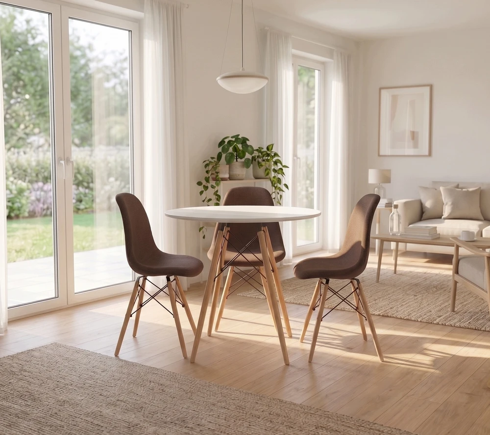 FURNIFY | EIRA kėdė, 4 vnt., apmušta medinėmis kojelėmis | Ruda