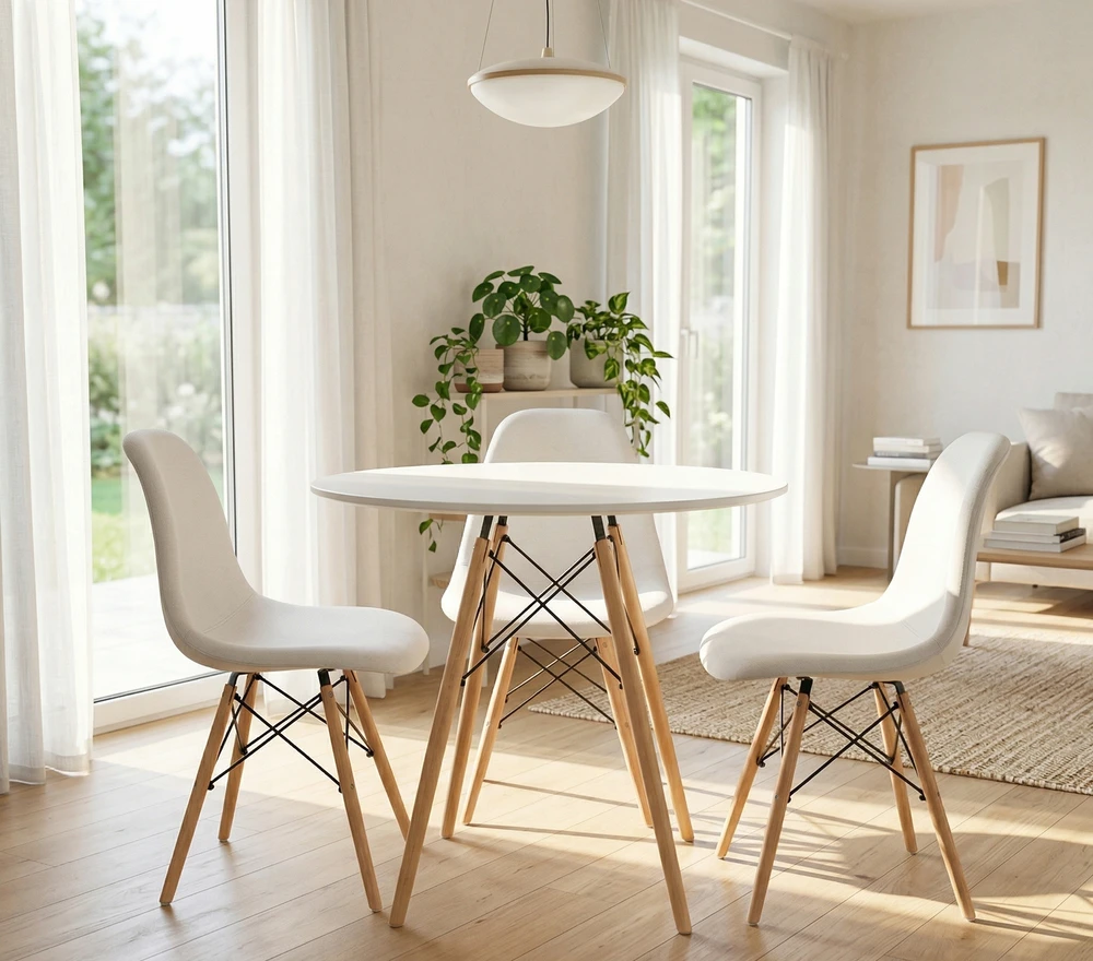 FURNIFY | EIRA kėdė, 4 vnt., apmušta medinėmis kojelėmis | Baltas