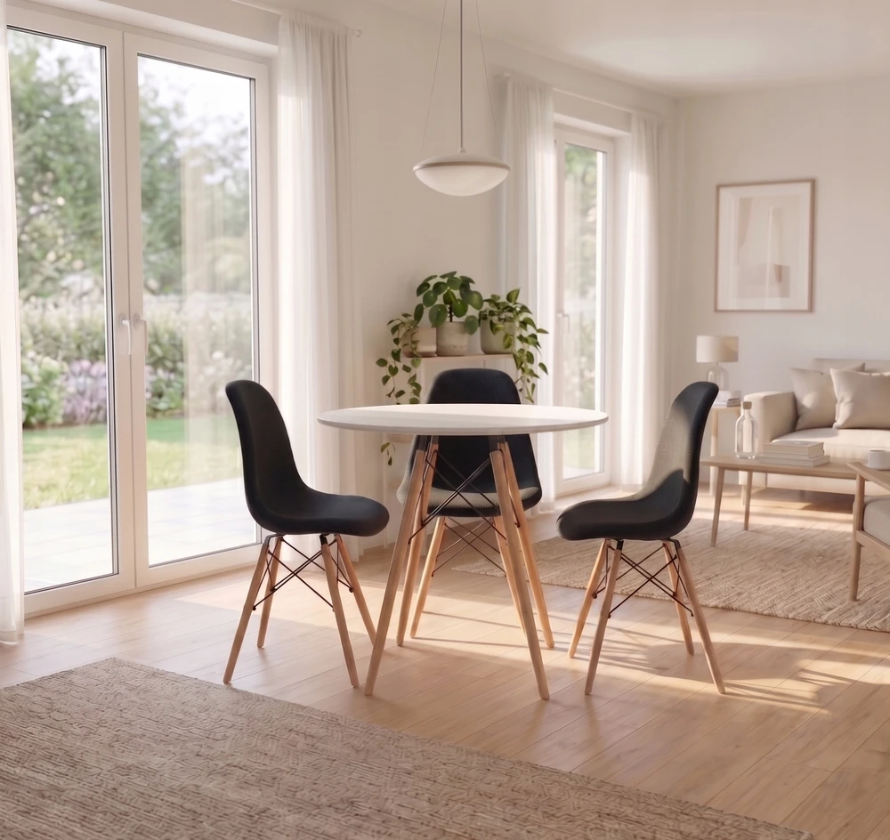 FURNIFY | EIRA kėdė, 6 vnt., apmušta medinėmis kojelėmis | Juoda