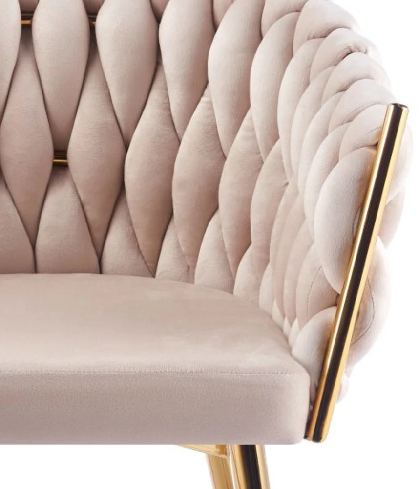 Furnitex Elegantiškas smėlio spalvos velveto krėslas su auksiniu rėmu