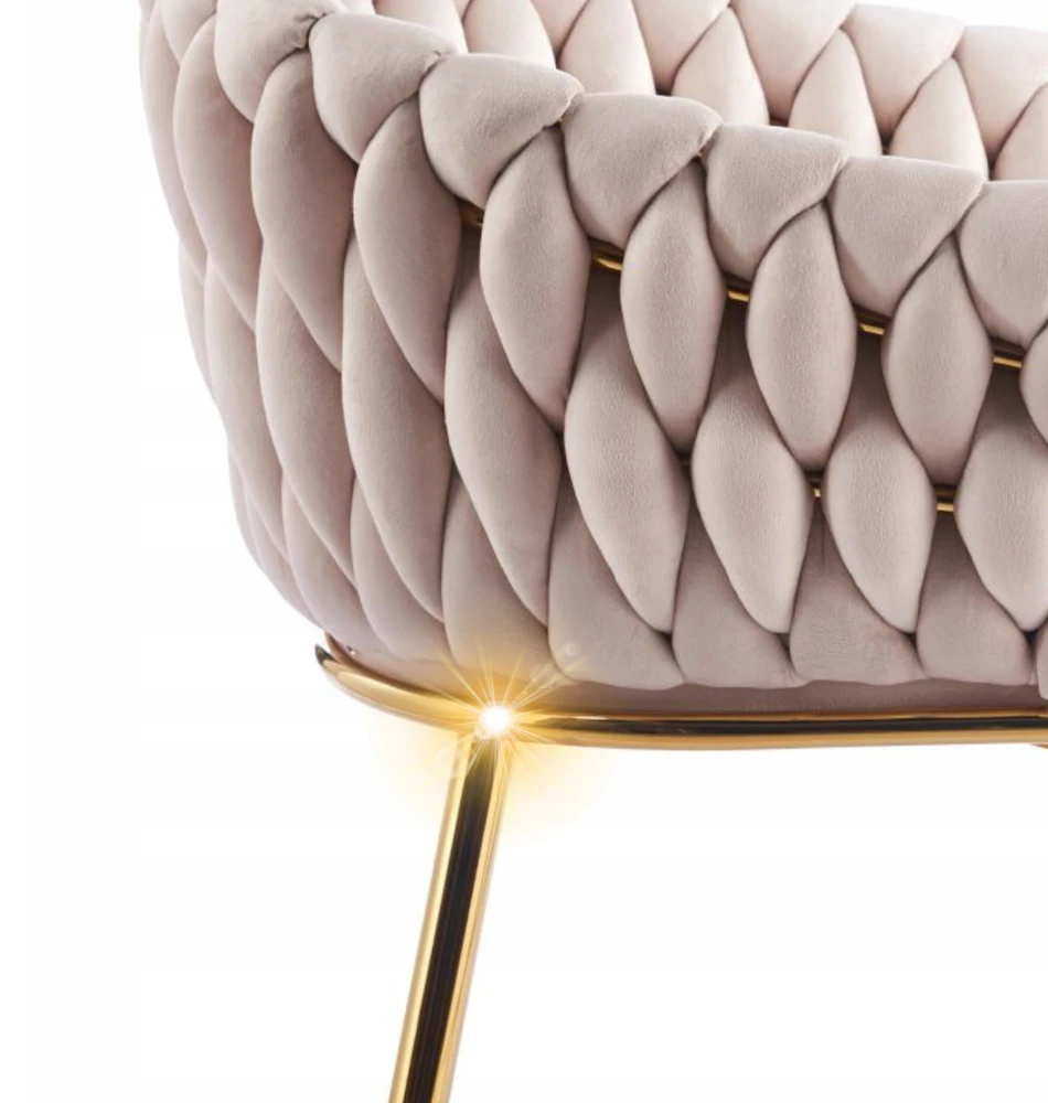Furnitex Elegantiškas smėlio spalvos velveto krėslas su auksiniu rėmu