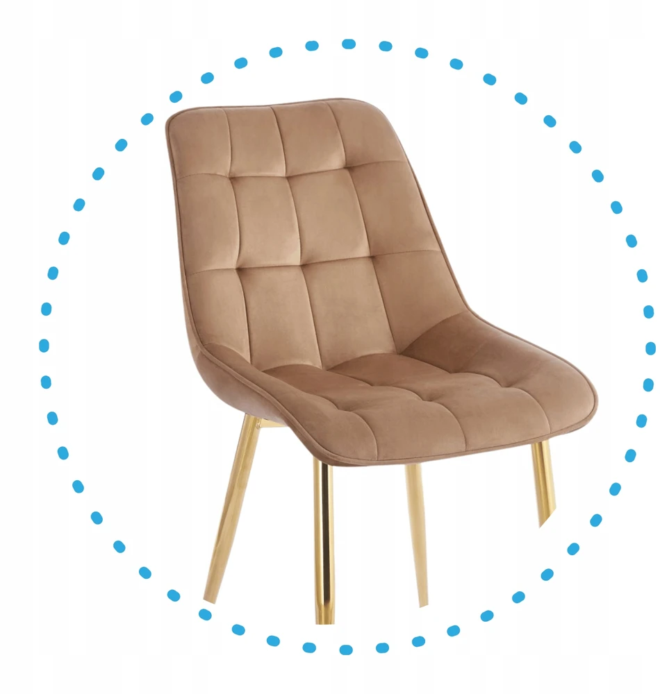 Furnitex Glamour Veliūrinė kėdė su auksinėmis kojomis Velvet Riviera 24 Cappuccino CHIC