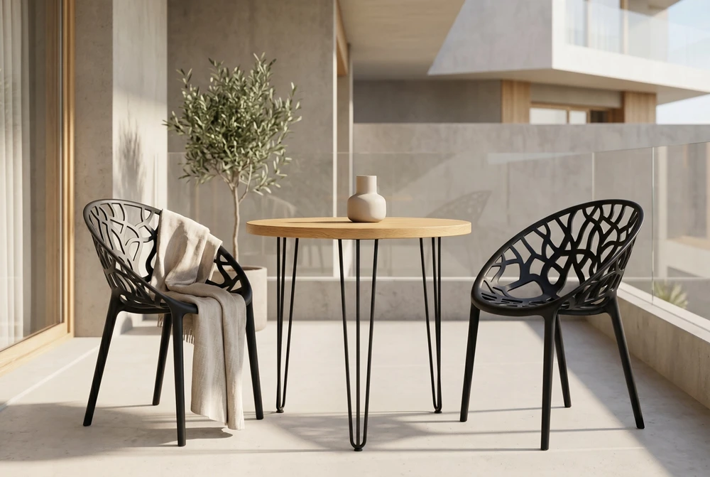 Furnitex JUODA AKŪRINĖ SODO KĖDĖ, APSAUGA nuo UV spindulių K16-FX ŠVIESA STYLING