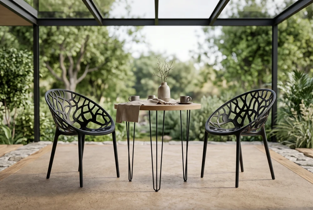 Furnitex JUODA AKŪRINĖ SODO KĖDĖ, APSAUGA nuo UV spindulių K16-FX ŠVIESA STYLING