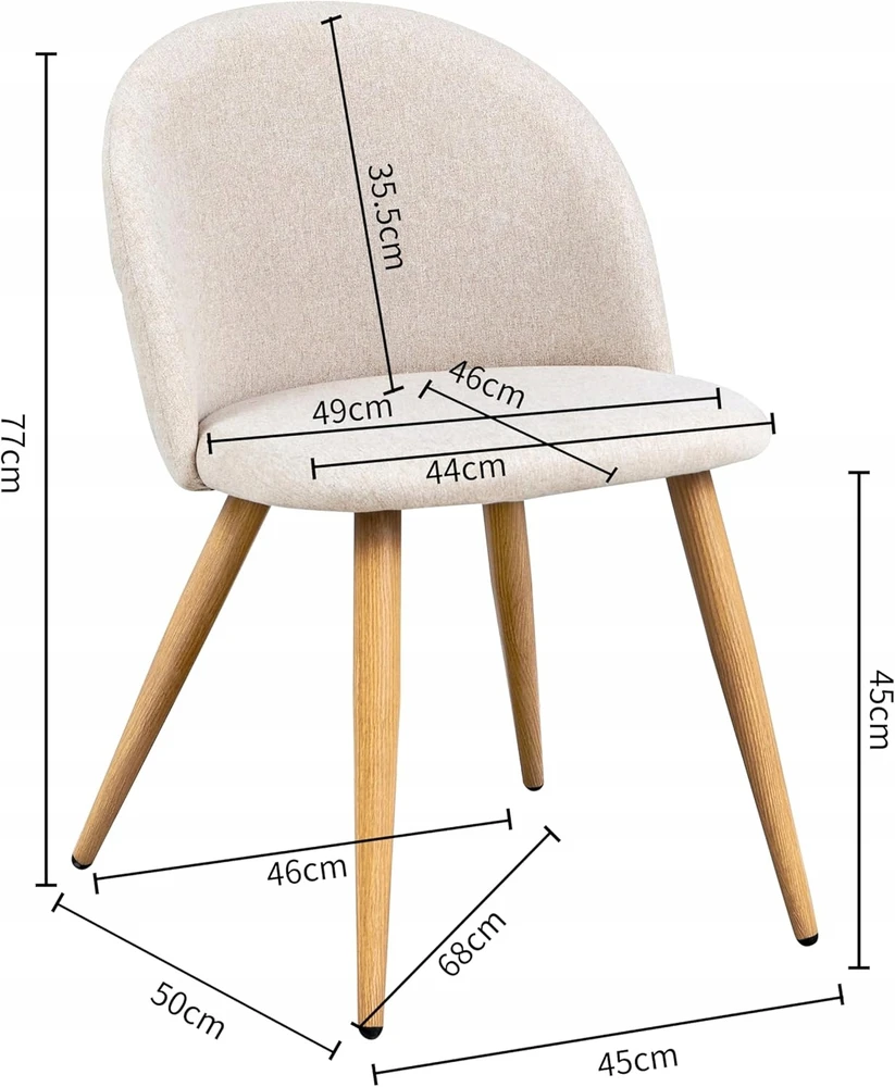 FurnitureR dizaino valgomojo kėdės, apvalkalo formos, švelnus smėlio spalvos audinys