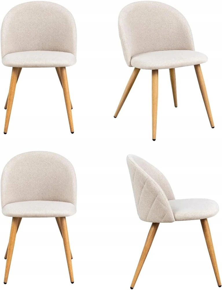 FurnitureR dizaino valgomojo kėdės, apvalkalo formos, švelnus smėlio spalvos audinys