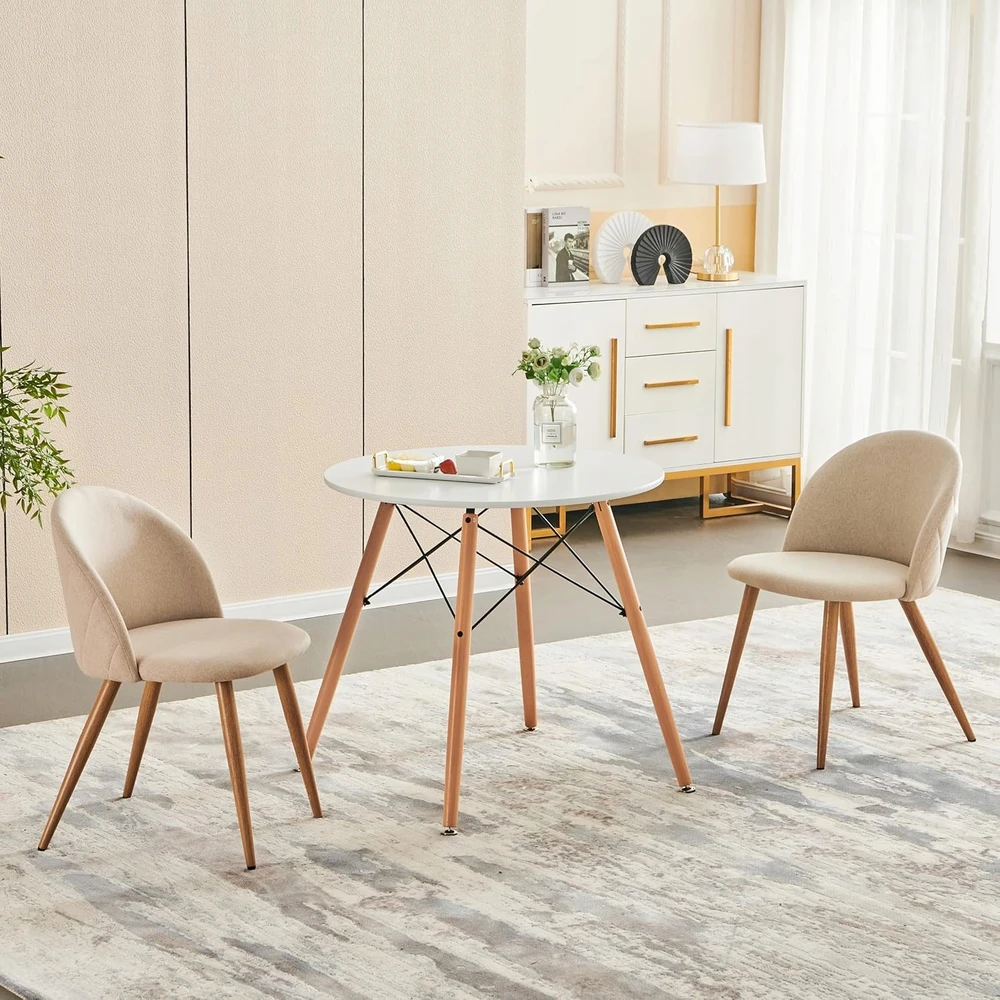 FurnitureR dizaino valgomojo kėdės, apvalkalo formos, švelnus smėlio spalvos audinys