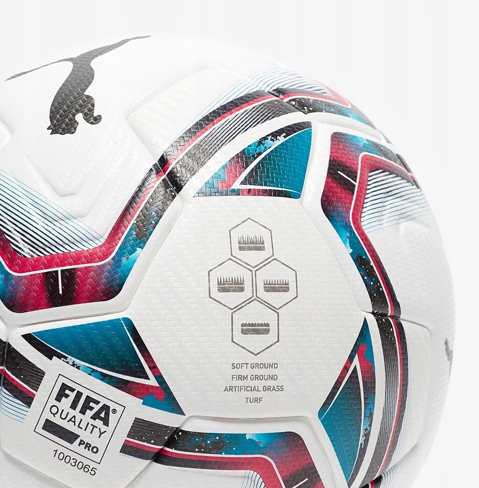 Futbolo kamuolys Puma teamFINAL 21.1 FIFA Quality Pro balta-rožinė-mėlyna 83236 01
