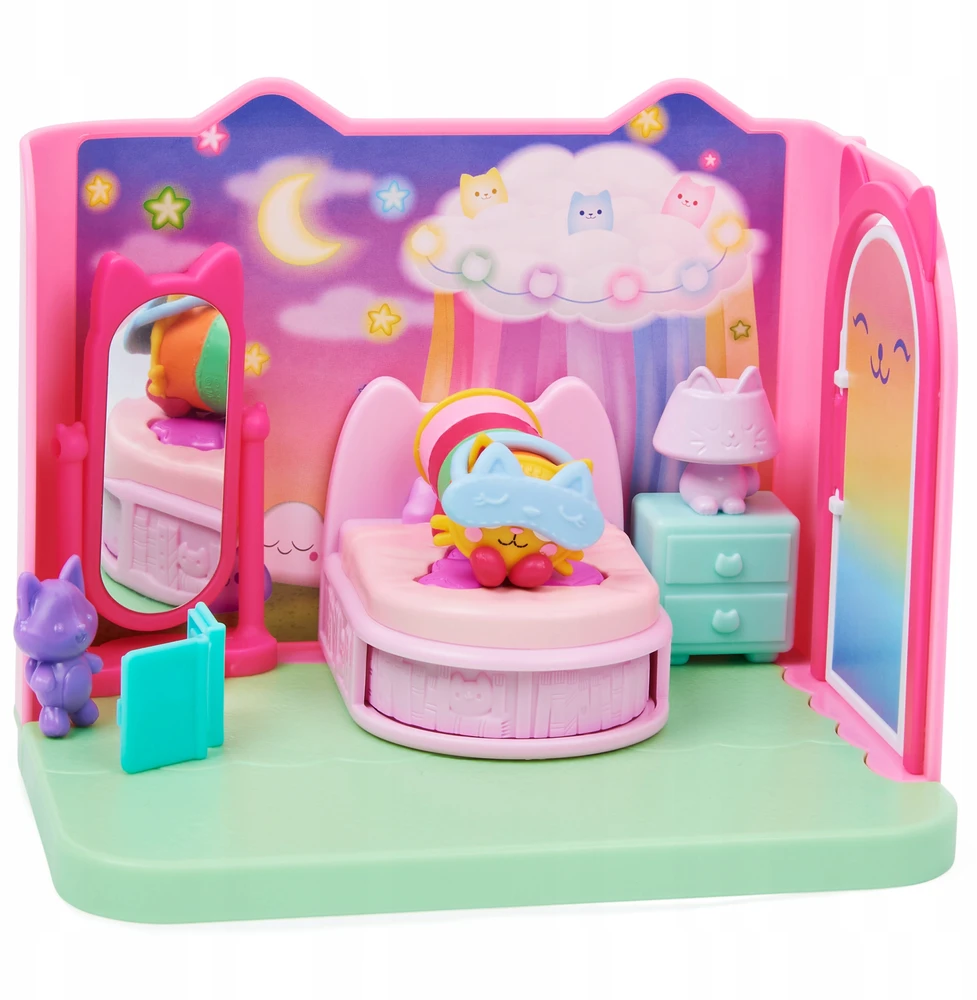 Spin Master Gabby's Dollhouse GABI'S CAT HOUSE KOMPLEKTAS, KAMBARYS, MIEGAMASIS IR MINKŠTA FIGŪRA, LOVA + PRIEDAI.