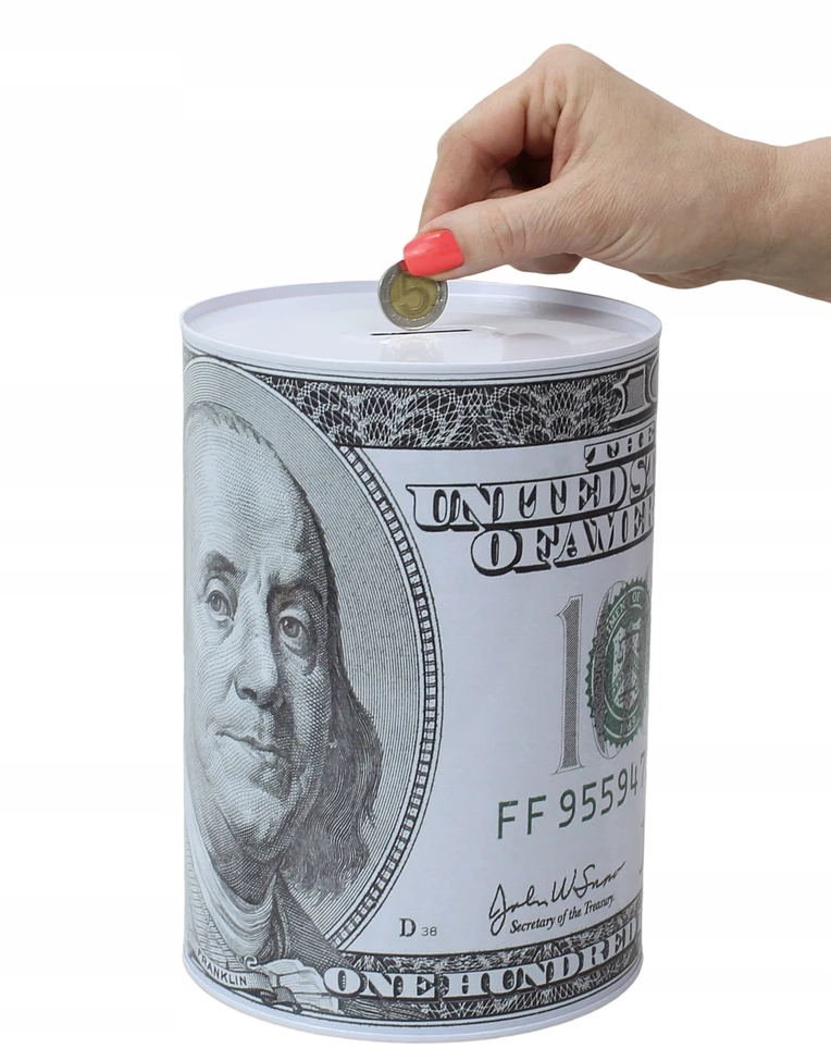 Gacek Didelė Skarbonka Metalowa Puszka Dolar 100$ USD 4L