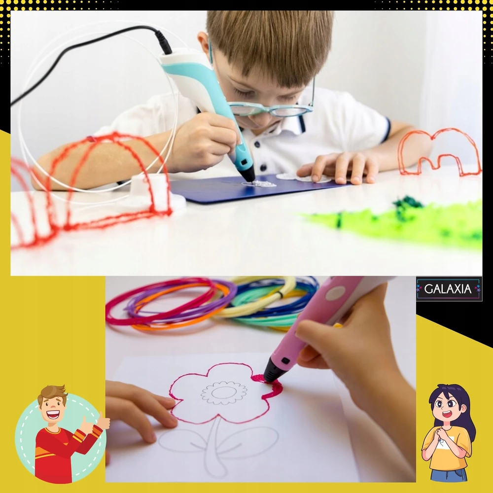GALAXIA 3D PEN Vaikams rinkinys ir PLA PAPILDYMAS 110 METRU 3D SPAUSDINTUVO RAŠIKLIS