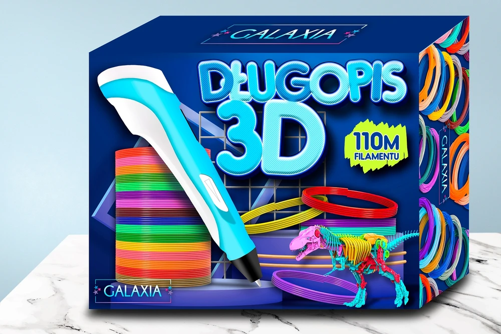 GALAXIA 3D rašiklis vaikams 3D spausdintuvas mėlynas pildymas 110 metrų PEN 3D DOVANA
