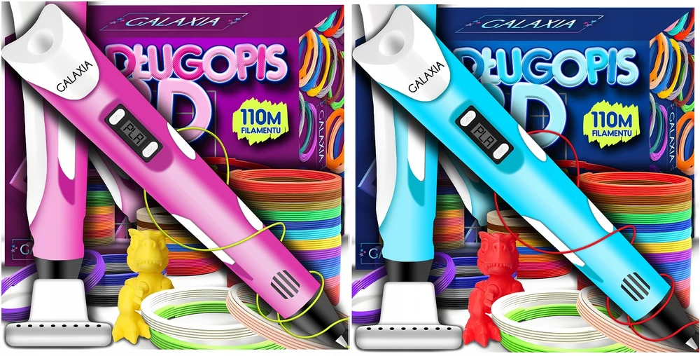 GALAXIA 3D rašiklis vaikams 3D spausdintuvas mėlynas pildymas 110 metrų PEN 3D DOVANA