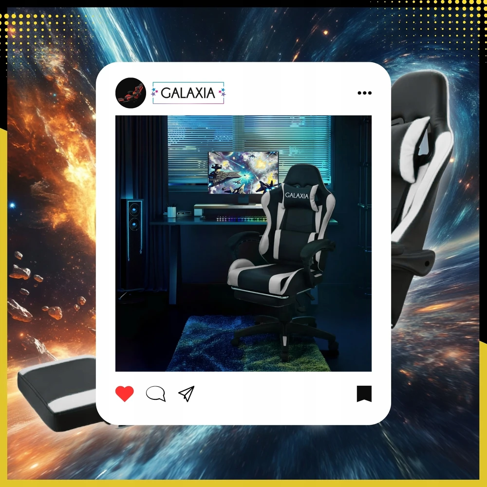 GALAXIA FOTEL GAMINGOWY BIUROWY Obrotowy Kubełkowy Krzesło Gamingowe Z Podnóżkiem