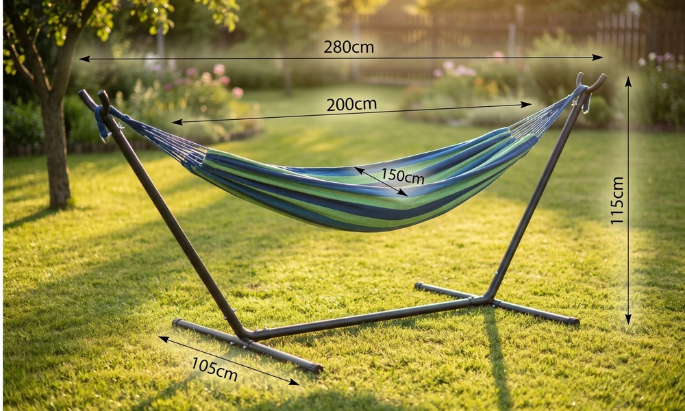 GALAXIA HAMAKAS SU SODO RĖMUS DVIEM ASMENIMS PLIENINIS HAMAKŲ RĖMAS 280x150 cm