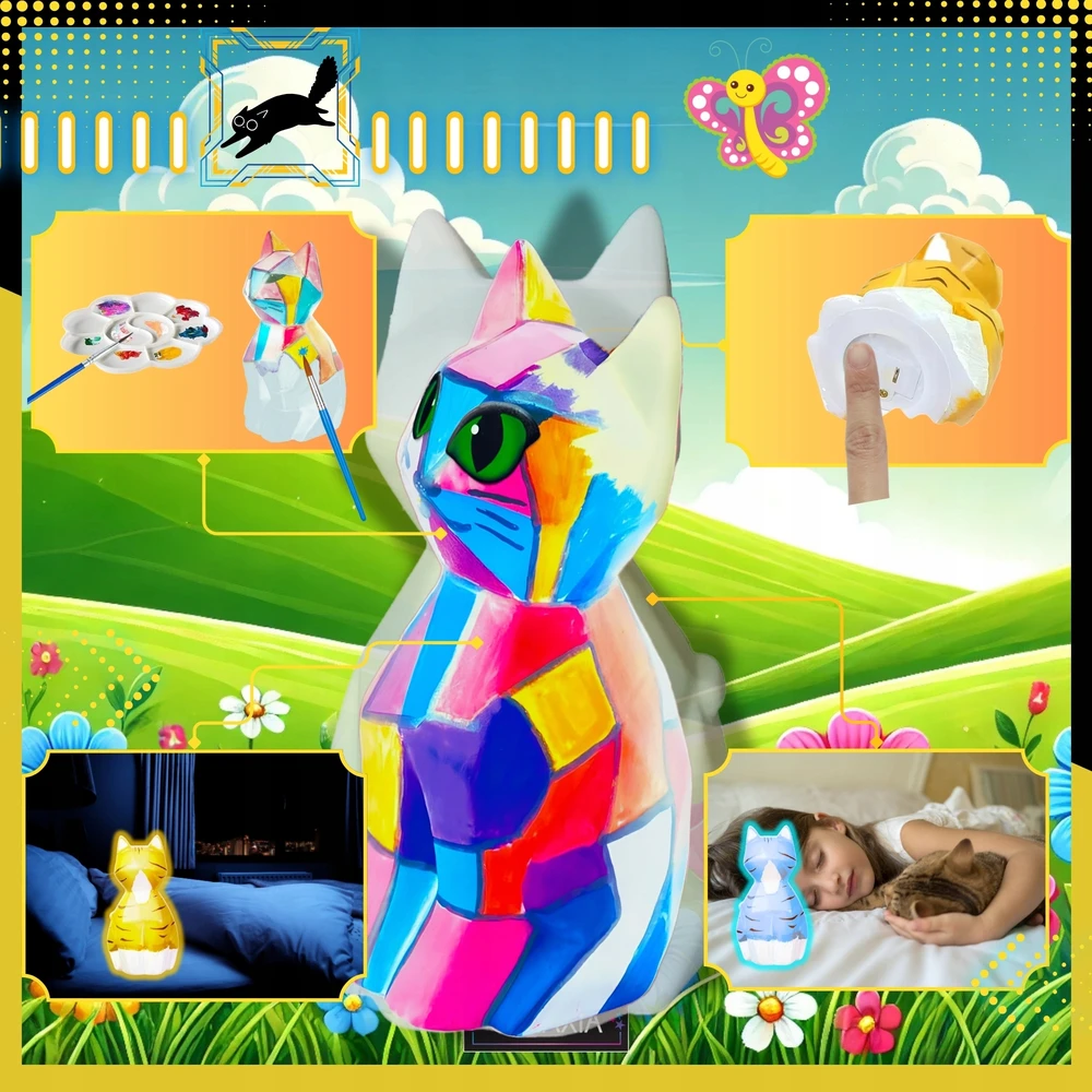 GALAXIA NAKTINĖ LAMP Piešimo lempa vaikams Creative Cat Kitten Kit, DIY