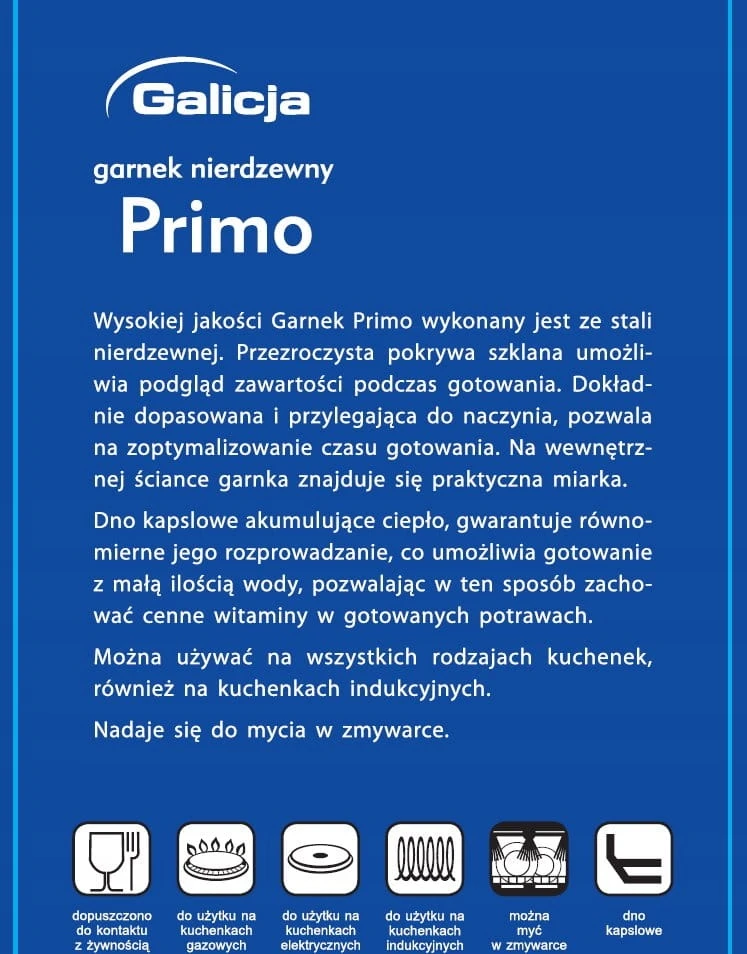 Galicja Nerūdijančio plieno indukcinis puodas 20 cm 3,4 l