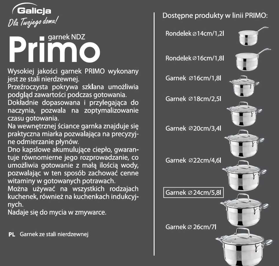Galicja Primo puodas 16cm 1,8l