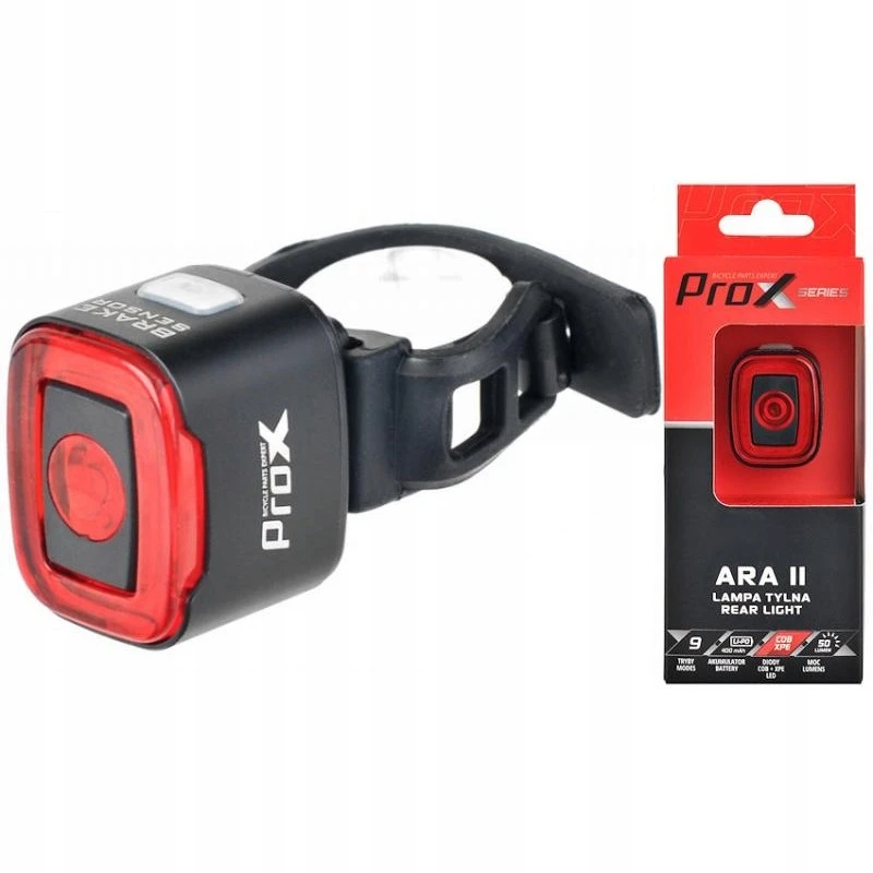 Galinė lempa ProX Ara II COB-XPE 50Lm USB Brake sensor