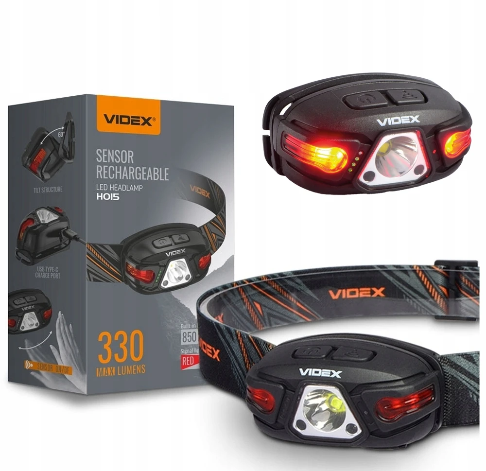 LED žibintas VLF-H015 VIDEX vandeniui atsparus USB-C žibintas 330lm atsparus