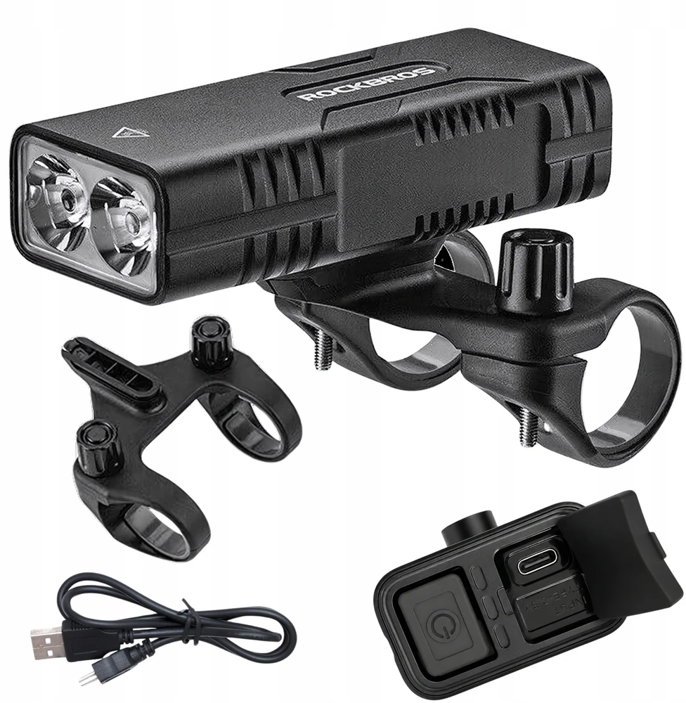 Rockbros 24310002001 dviračio žibintas 850 lm su išorinės baterijos funkcija + USB-C – USB-A laidas – juodos spalvos