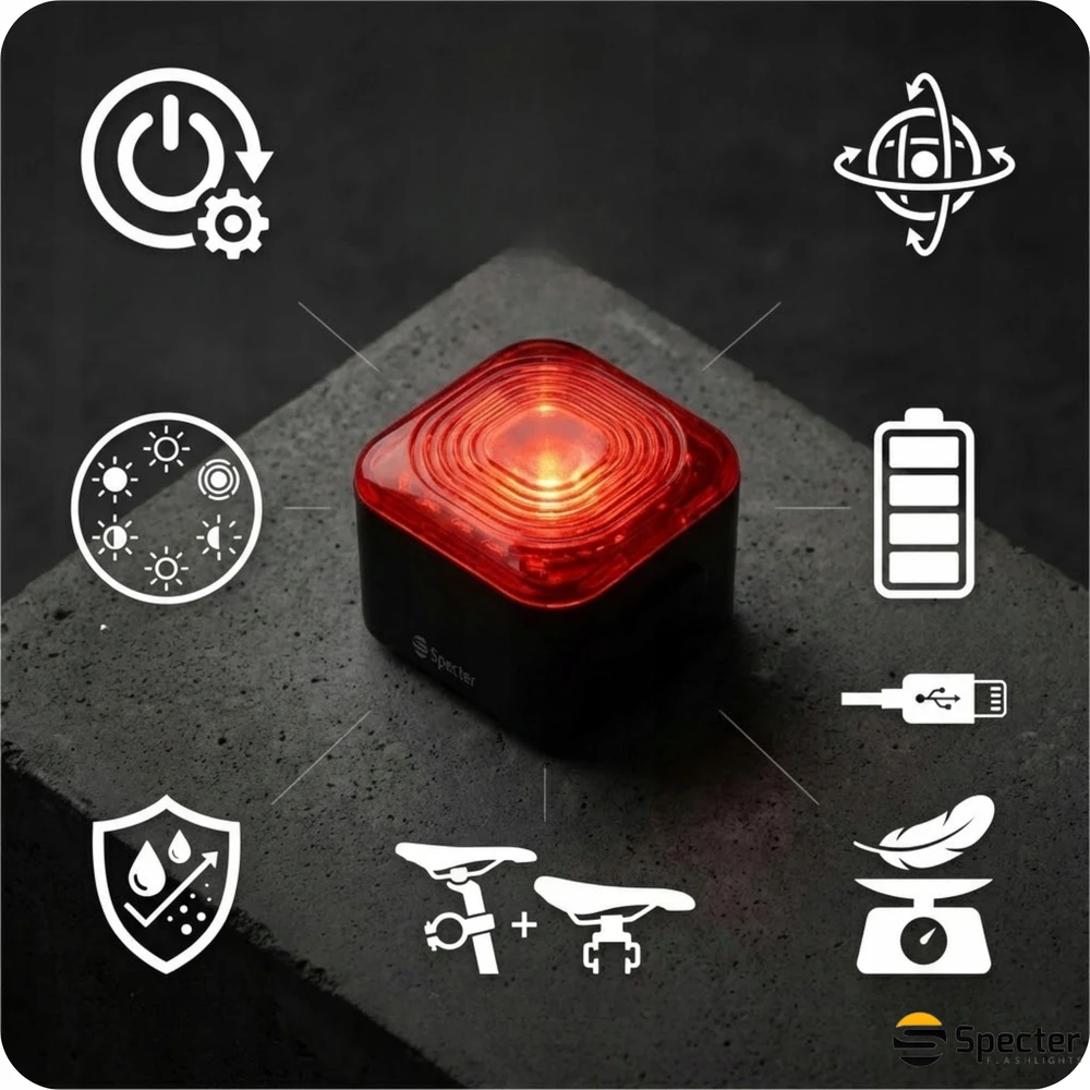 GALINIS DVIRAČIO LEMPAS bagažinės SPECTER LED USB C EYE07 6in1 Galinis 1100mAh