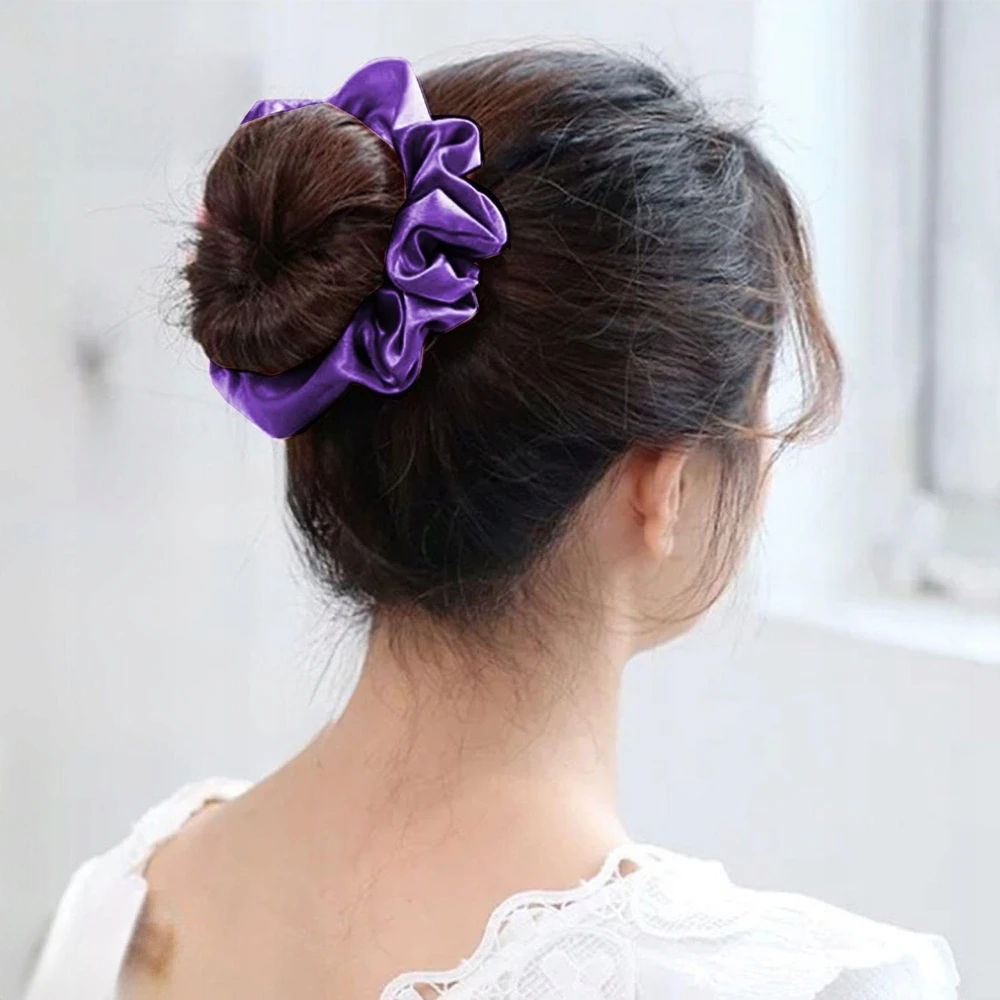 GALVOS RANKELIAI 2 VIENETŲ PURPURINIS AKSOMINIS ELASTINGAS PLAUKŲ GUMĖS PONY PONY SOFT