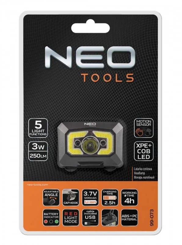 Galvos žibintas NEO 99-073 su judesio jutikliu, 250 lm COB LED