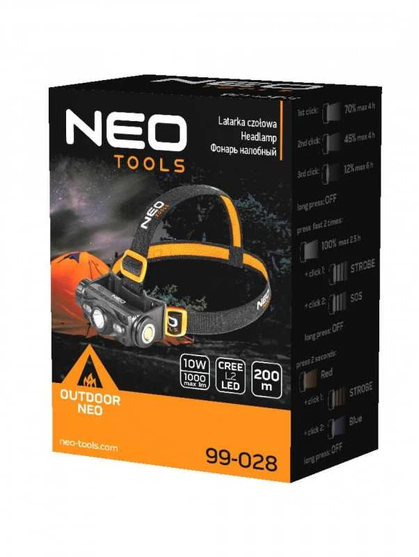 Galvos žibintuvėlis NEO 1000 lm, raudona ir mėlyna LED šviesa