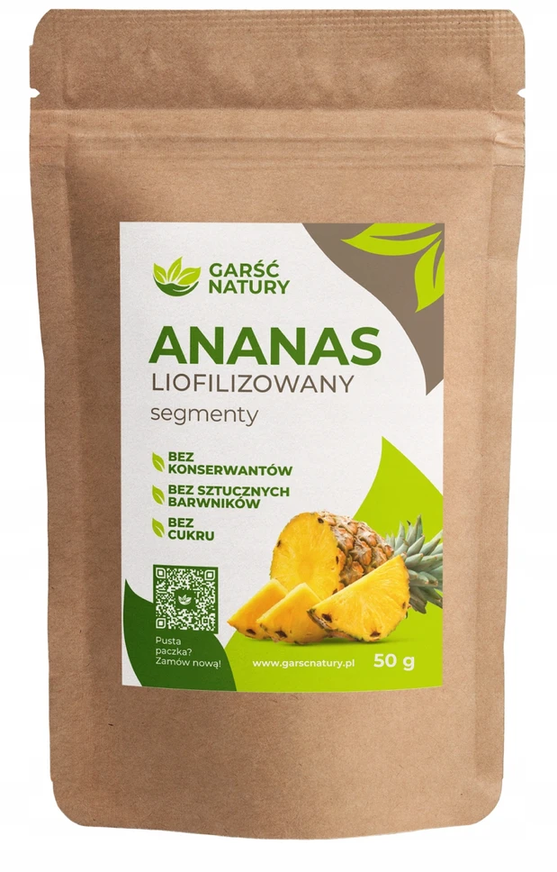 Garsc Natury Užšaldyti DŽIOVINTI ANANASŲ SEGMENTAI 50 g Džiovinti vaisiai BE CUKRAUS Saldūs 0,05 kg