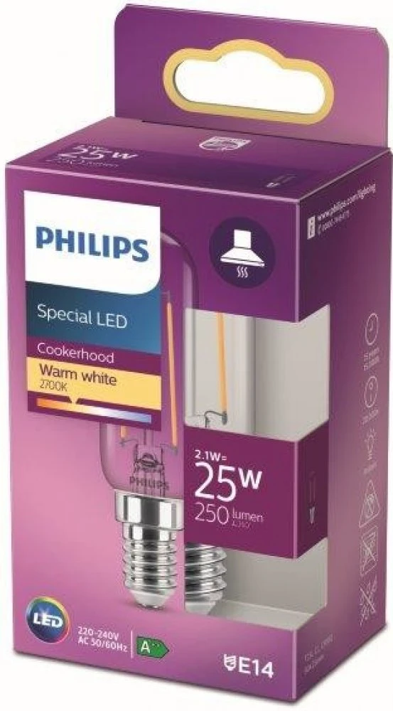 Gartraukio LED lemputė PHILIPS CLASSIC, E14, T25, 2,1 W (=25W), 2700 K,250 lm