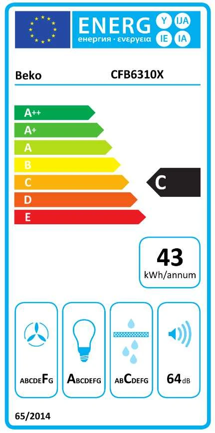 Gartraukis po spintele Beko CFB 6310 X (160 m3/h, 600mm, inox spalva)