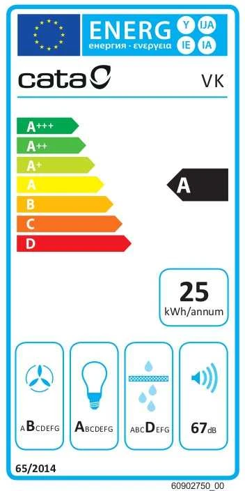 CATA gartraukis | VK 6000 X | Tvirtinamas prie sienos | Energijos vartojimo efektyvumo klasė A | Plotis 60 cm | 395 m³/h | Mechaninis valdymas | LED | Nerūdijantis plienas