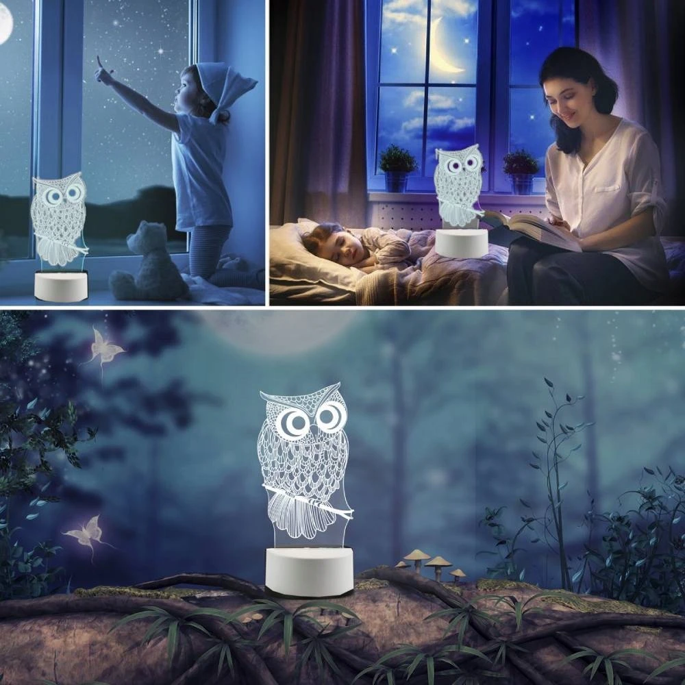 GAT 3D LED PĖDĖLĖS NAKTINIS LEMPAS 3 SPALVŲ ŠVIESOS DOVANA USB
