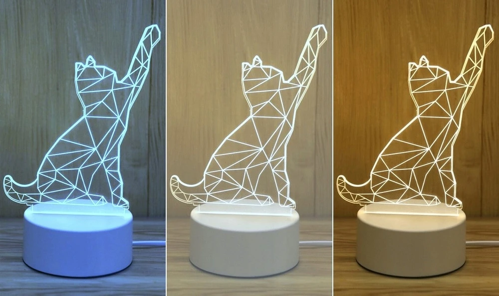 GAT NAKTINĖ KATINĖ LAMPA 3D LED KATINAS SU USB kabeliu 3 REŽIMAI VAIKAMS VAIKAMS