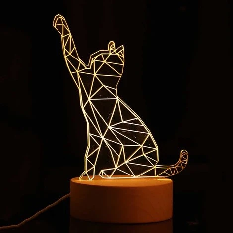 GAT NAKTINĖ KATINĖ LAMPA 3D LED KATINAS SU USB kabeliu 3 REŽIMAI VAIKAMS VAIKAMS