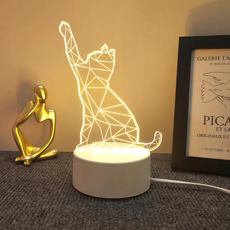 GAT NAKTINĖ KATINĖ LAMPA 3D LED KATINAS SU USB kabeliu 3 REŽIMAI VAIKAMS VAIKAMS
