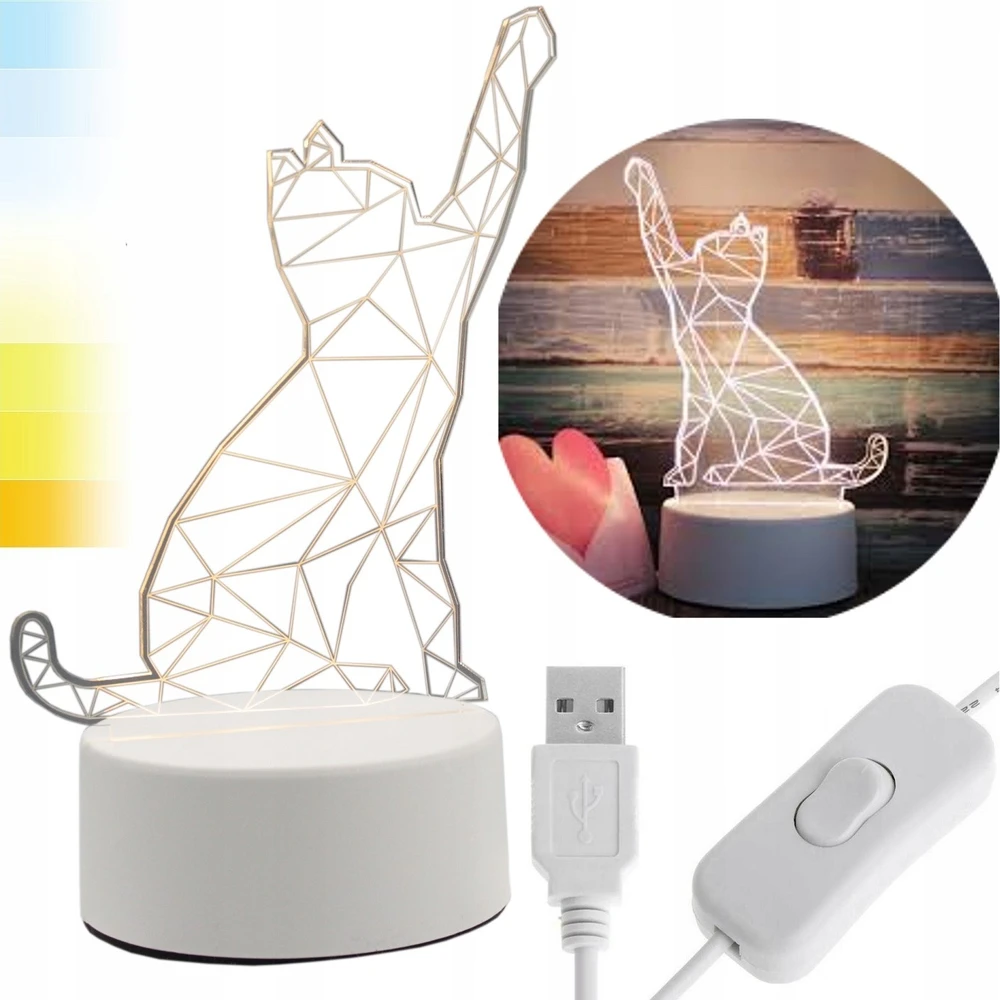 GAT NAKTINĖ KATINĖ LAMPA 3D LED KATINAS SU USB kabeliu 3 REŽIMAI VAIKAMS VAIKAMS