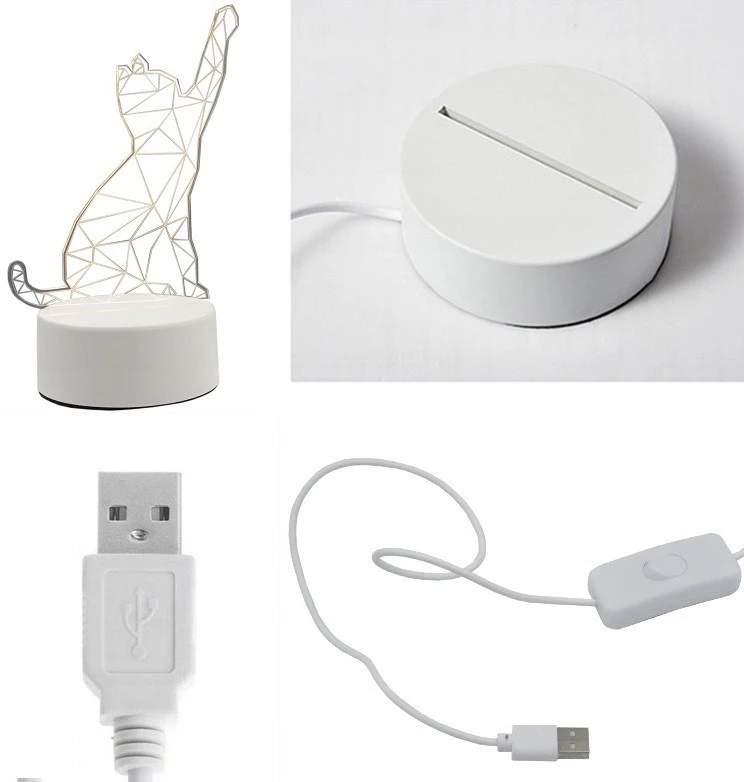 GAT NAKTINĖ KATINĖ LAMPA 3D LED KATINAS SU USB kabeliu 3 REŽIMAI VAIKAMS VAIKAMS